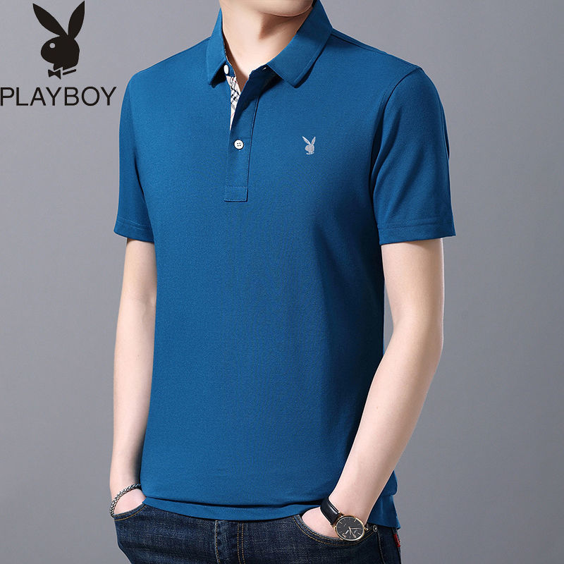 Playboy VIP Men's Short Sleeve T-shirt Polo Men's Summer New Solid Cotton Men's Polo