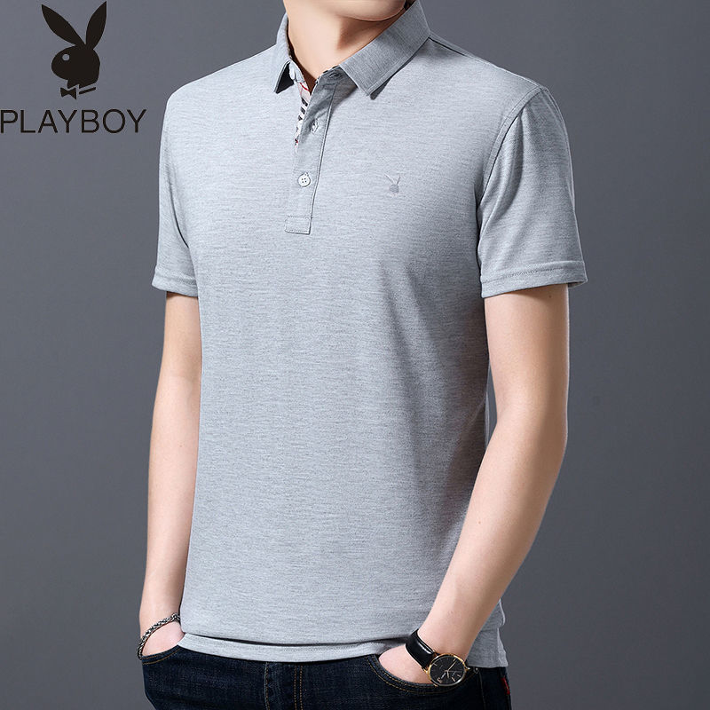 Playboy VIP Men's Short Sleeve T-shirt Polo Men's Summer New Solid Cotton Men's Polo