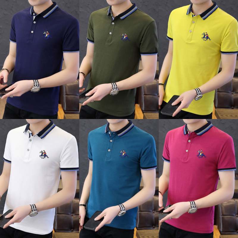 2019 Casual Short Sleeve 95 Cotton T-shirt Men's Polo Shirt Hong Kong Style Standing Collar Trend Youth Summer Half Sleeve Lapel [issued On February 14]