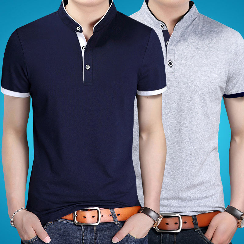 New Style [95 Cotton] Summer Men's Short Sleeve T-shirt Men's Vertical Collar Half Sleeve Polo Shirt Upper Garment Bottoming Body
