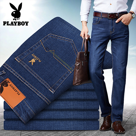 Playboy Men's Jeans Loose Straight Tube Spring Summer New High Waist Middle Age Large Casual Business Men's Wear