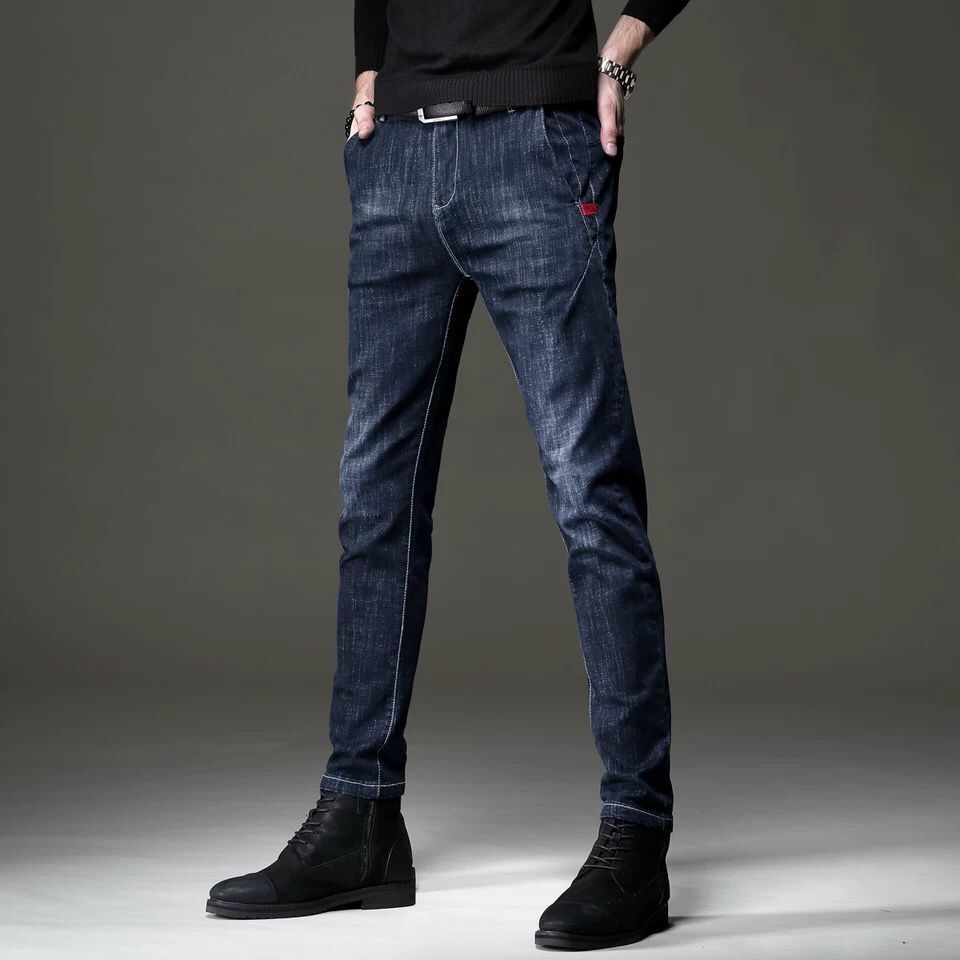 New Style Black Jeans In Autumn And Winter, Men's Slim Leggings, Stretch And Plush, Thickened Casual Men's Trousers In Korean Version