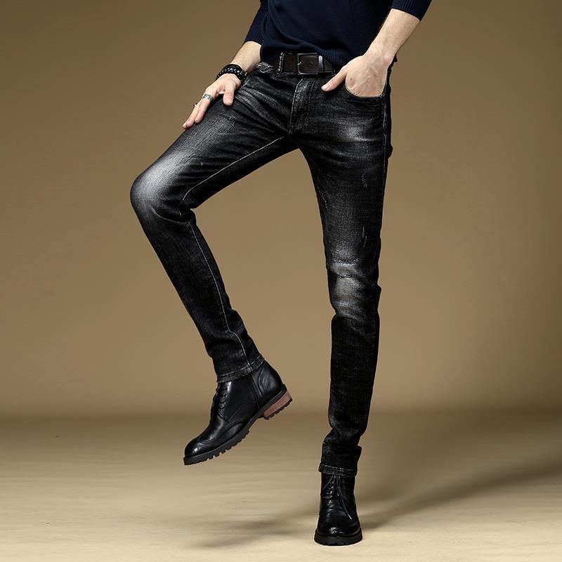 Autumn And Winter Fashion Brand Men's Jeans Slim Elastic Leggings Men's Korean Fashion Black Casual Pants Men's Wear