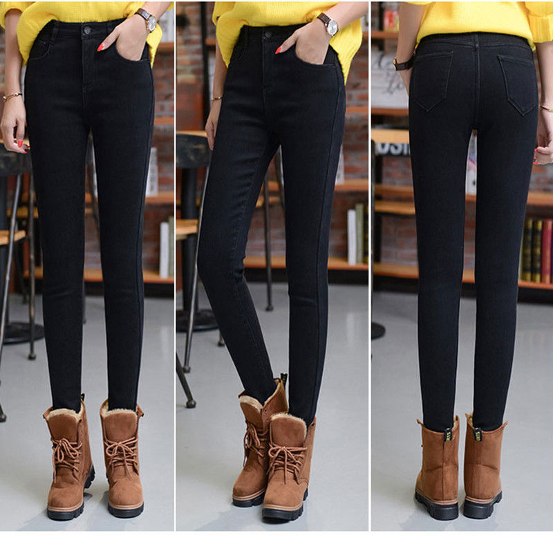 High Waist, Plush And Thickened Large Jeans, Women's Fat Mm, Autumn And Winter 2019 New Korean Version Slim Leggings