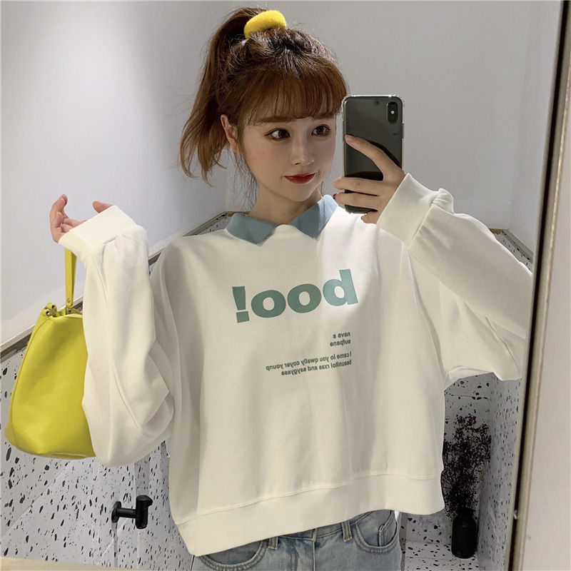 Autumn Women's Sweater 2019 New Long Sleeve Loose Short Polo Collar Letter Printed Korean Ins Student Top [issued On February 11]