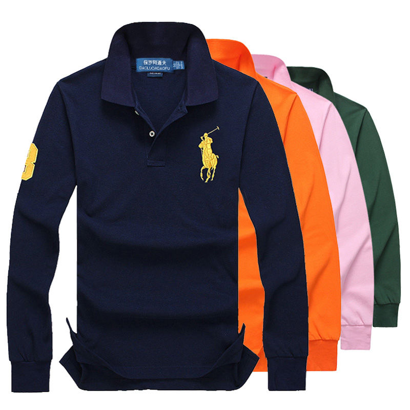Paul Long Sleeve Polo Shirt T-shirt Men's Pure Cotton Spring Autumn Loose Fat Plus Plus Size Solid Color Top Casual T-shirt