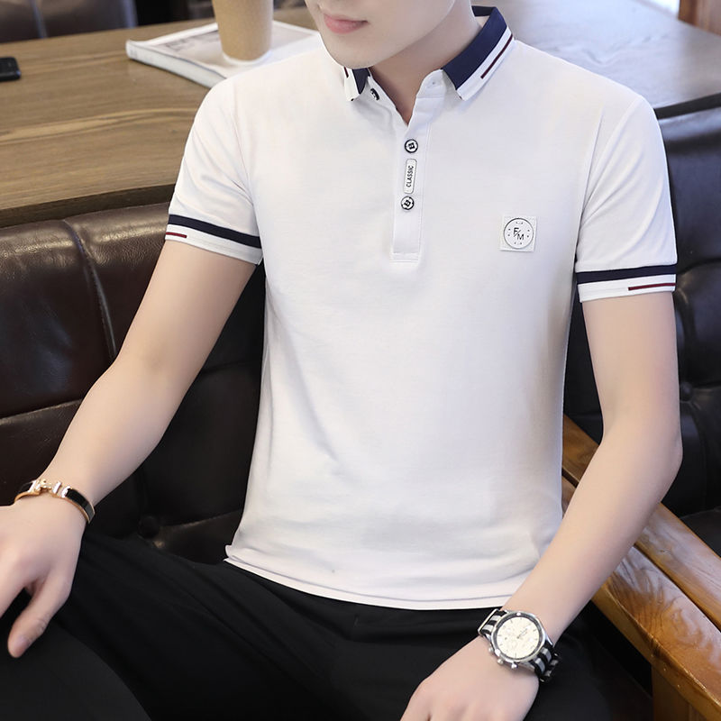 [ice Silk Cotton] Summer Thin T-shirt Trend Men's Shirt Polo Shirt Embroidery T-shirt