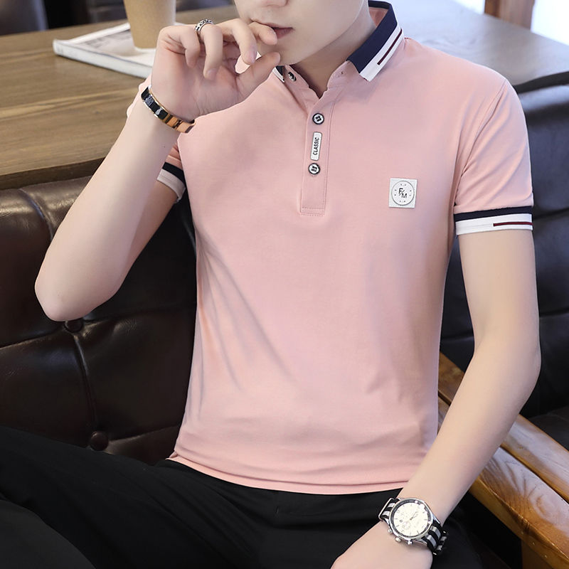 [ice Silk Cotton] Summer Thin T-shirt Trend Men's Shirt Polo Shirt Embroidery T-shirt