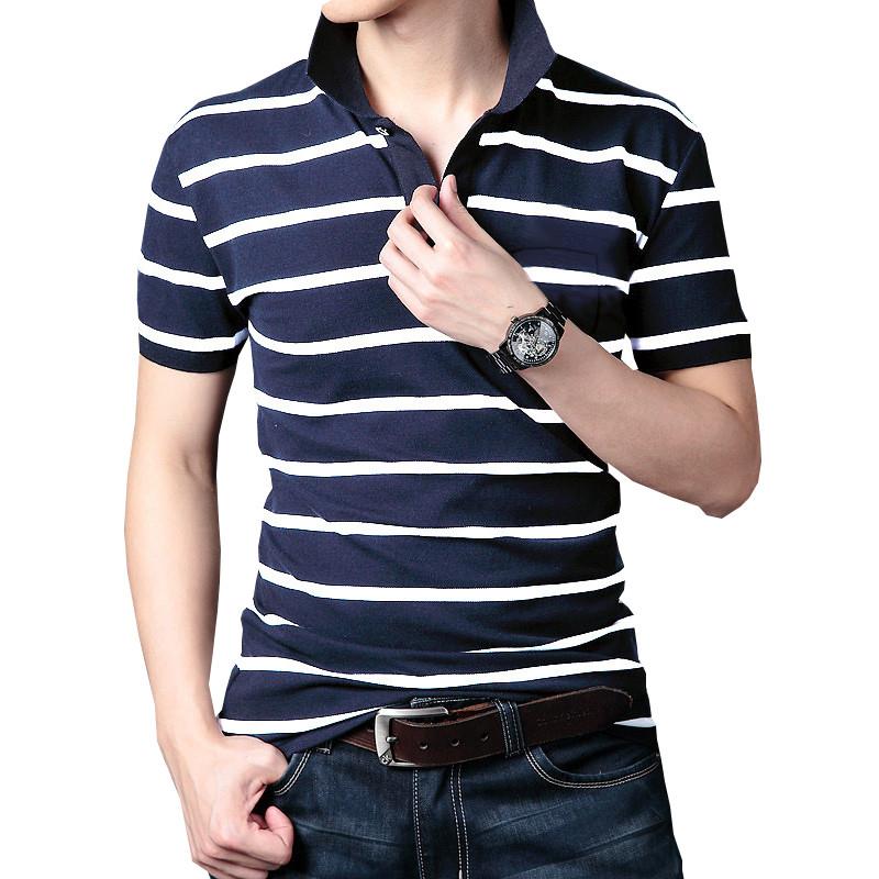 Men's Short Sleeved T-shirt, Cotton Lapel, Half Sleeved Polo Shirt, Middle-aged Men's Pocket Top, Summer Stripes, Dad's Clothes [issued On February 3]