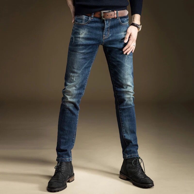 Autumn And Winter Plush And Thickened Black Jeans Men's Slim Leggings Young Men's Elastic Casual Pants